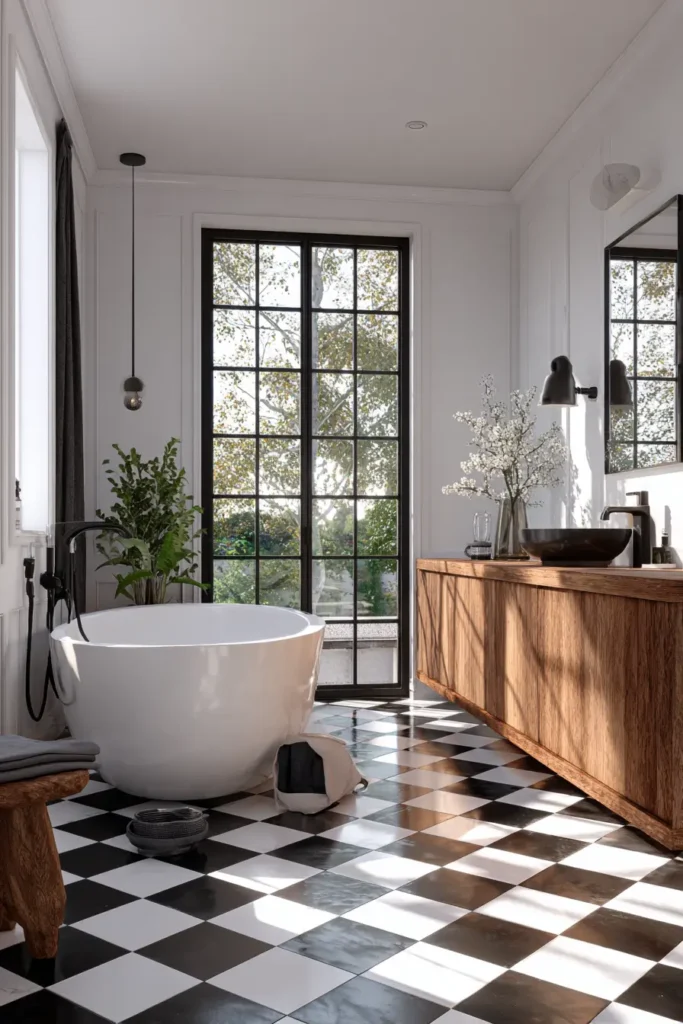 1. Classic Black and White Checkerboard Floors