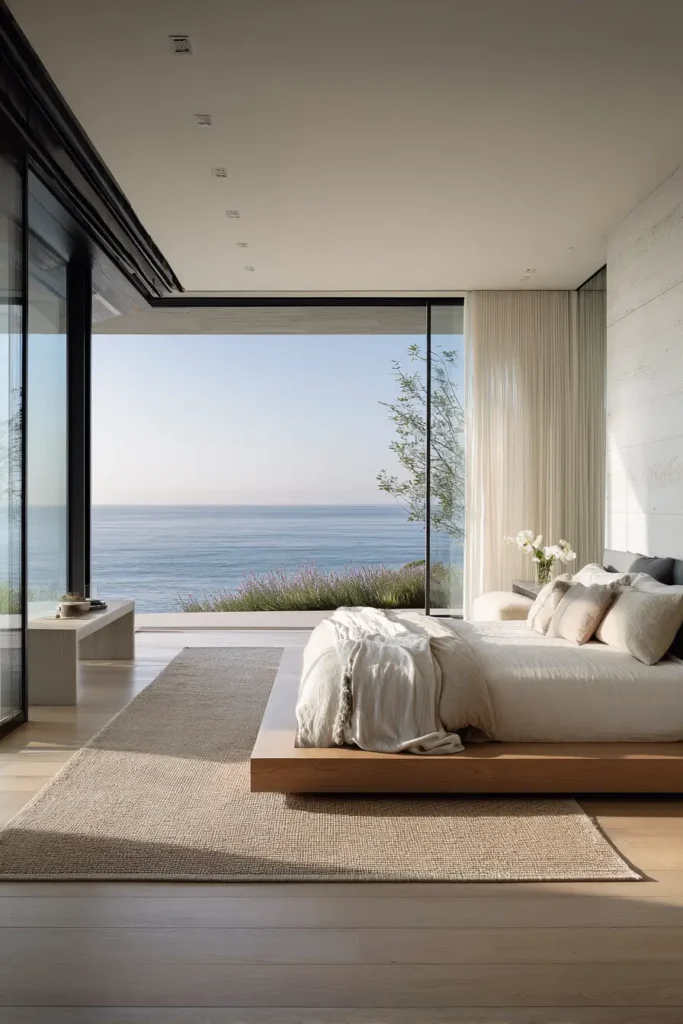 Glass-Wall Minimalist Oceanfront Suite (Luxury Coastal Bedrooms)