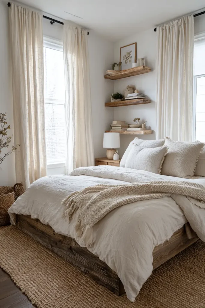  Install Floating Shelves as Nightstands (Tiny Room Hack)