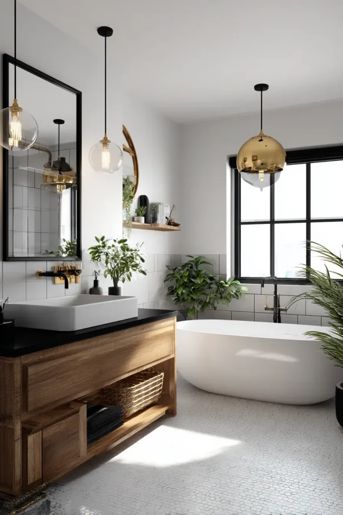 12. Monochrome Bathroom With Mixed Metals