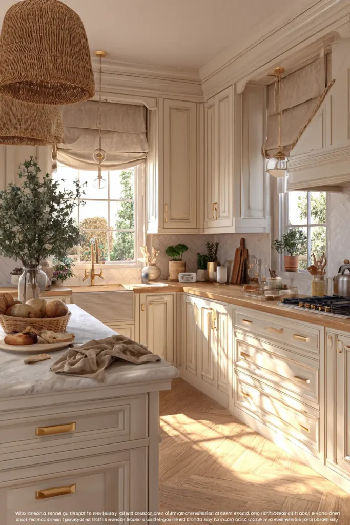 13. Cream Cabinets with Satin Gold Bin Pulls