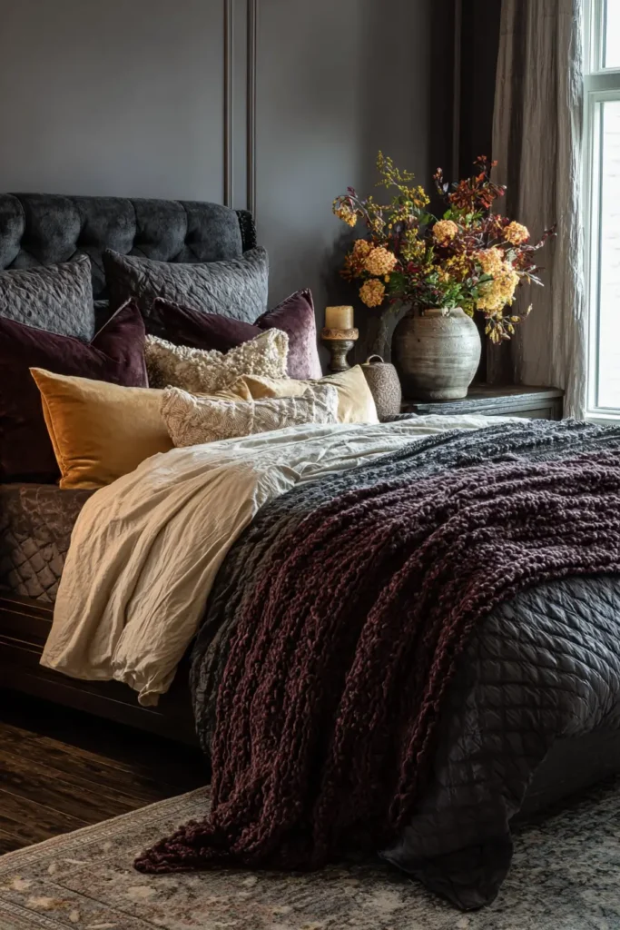 13. Elegant Dark Bedding Layers
