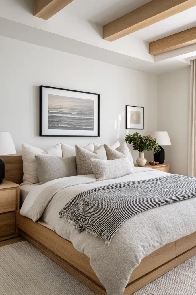 White-on-White Bedroom with Contrast Through Materials