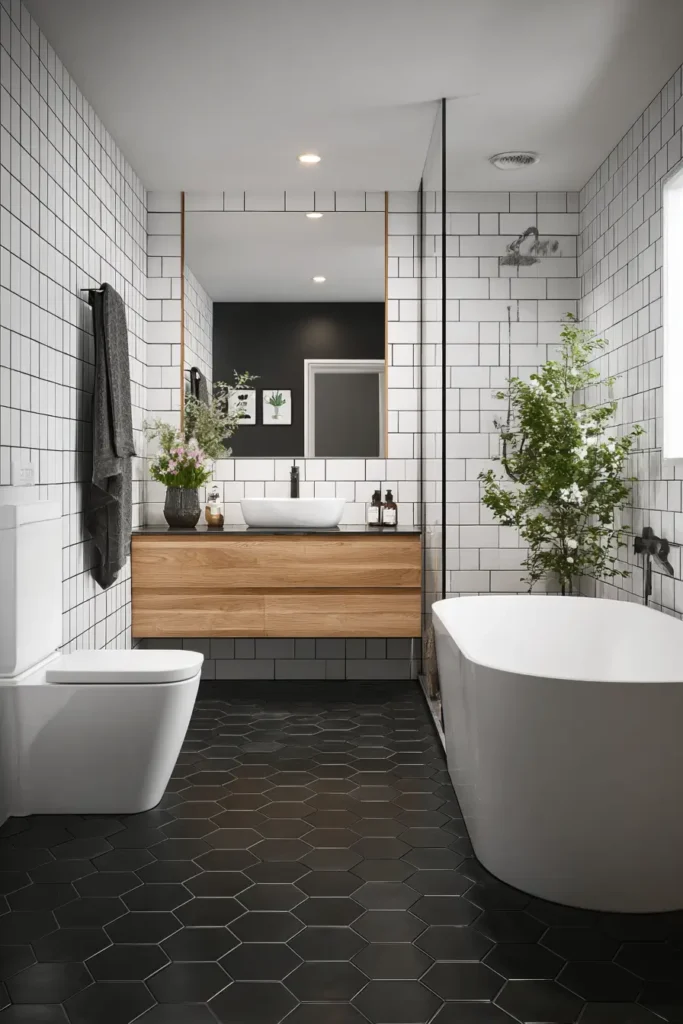14. Small Black and White Bathroom Layout
