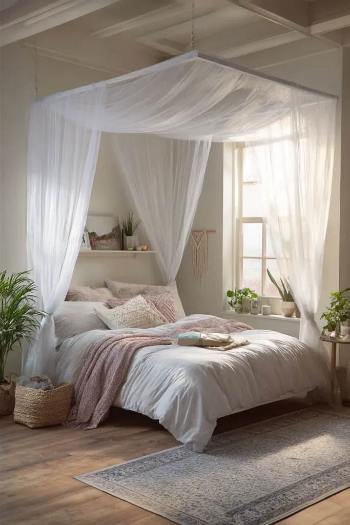Add a Lightweight Canopy or Sheer Bed Draping