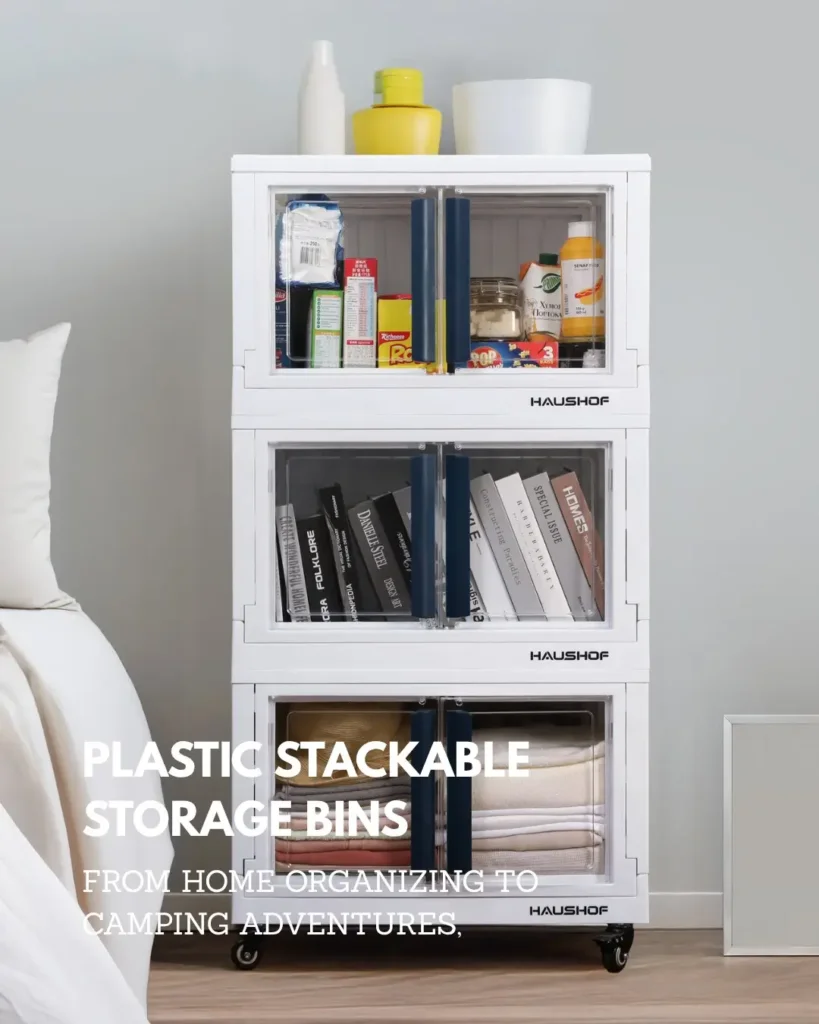 15. Try Stackable Bins for Top Shelves