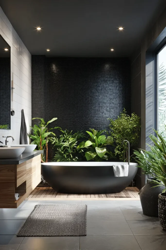 4. Black Accent Wall With White Tiles