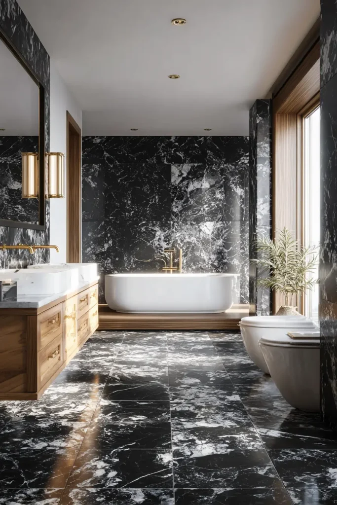 5. Luxury Marble Black and White Bathroom