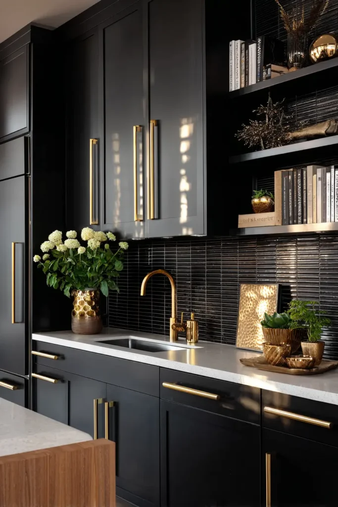 6. Black Cabinets with Polished Gold Hardware