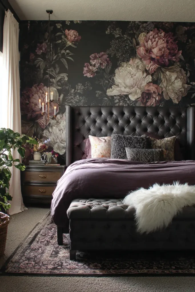 8. Dark Floral Wallpaper Accent
