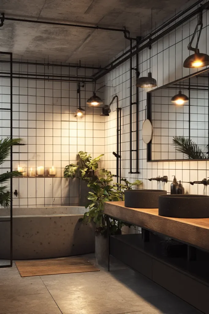 8. Industrial Black and White Bathroom