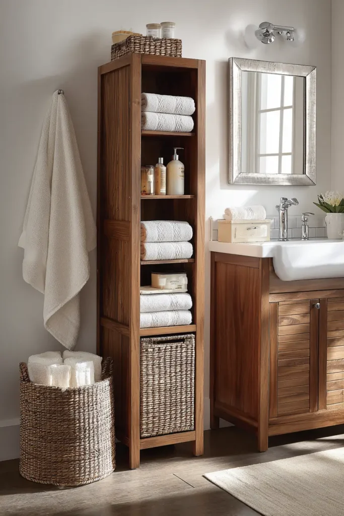 A Narrow Vanity Plus Linen Tower Combo