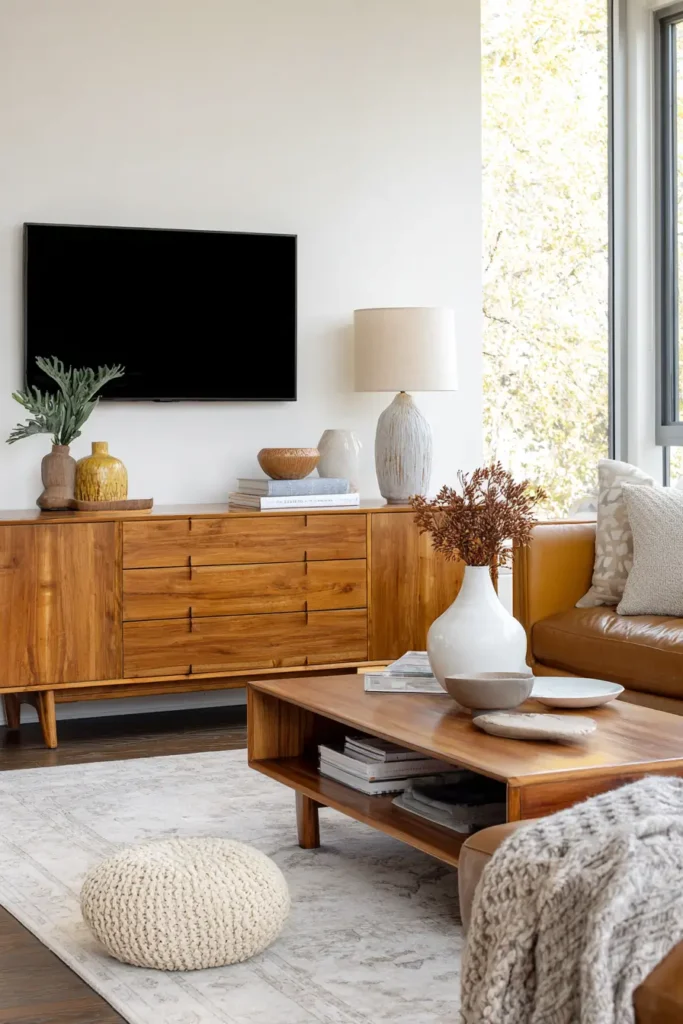 Use Warm Wood Tones to Ground the Room