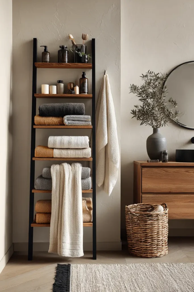 Use a Ladder Shelf for Towels and Display