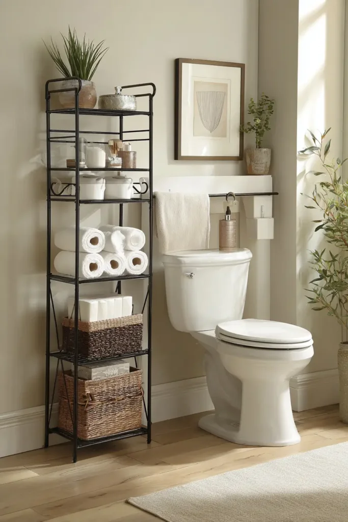 1. Over the toilet storage that saves vertical space