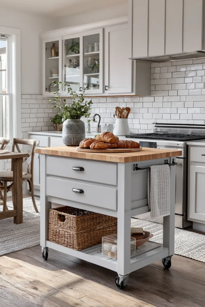 12. Rolling Kitchen Islands with Locking Wheels