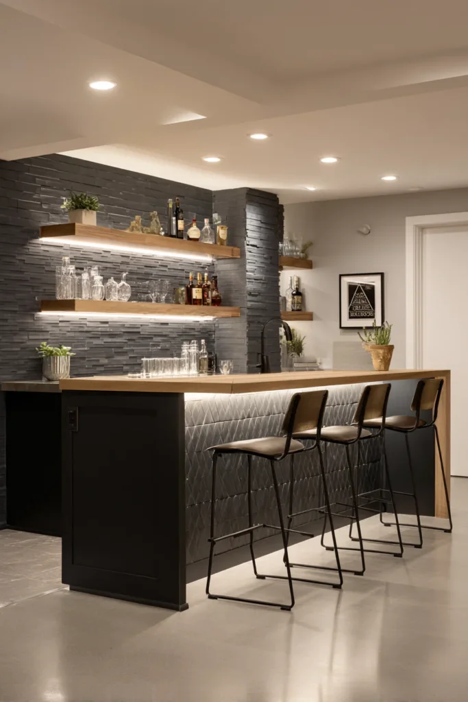 Basement Bar with Accent Wall