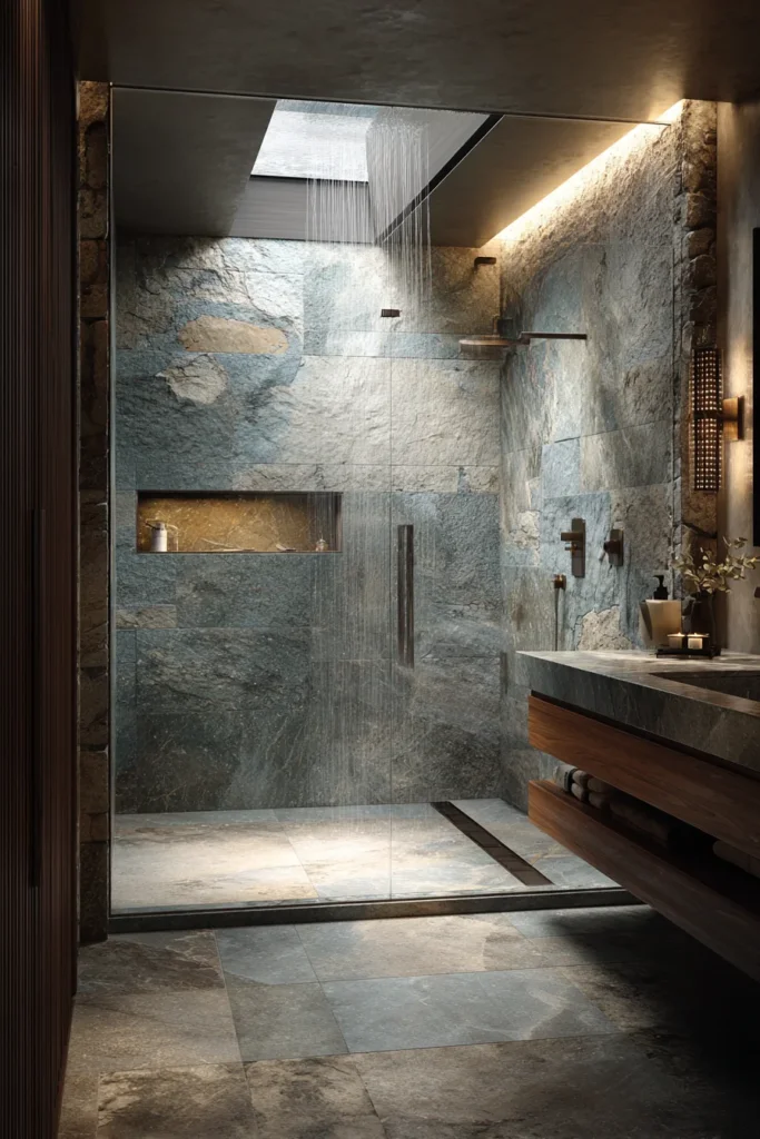 Natural Stone Shower for a Spa Feel