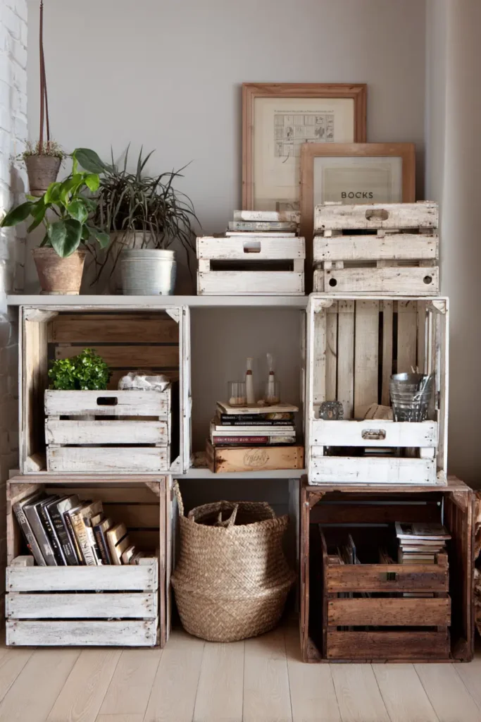 14. Wooden Crates for Shelving Units