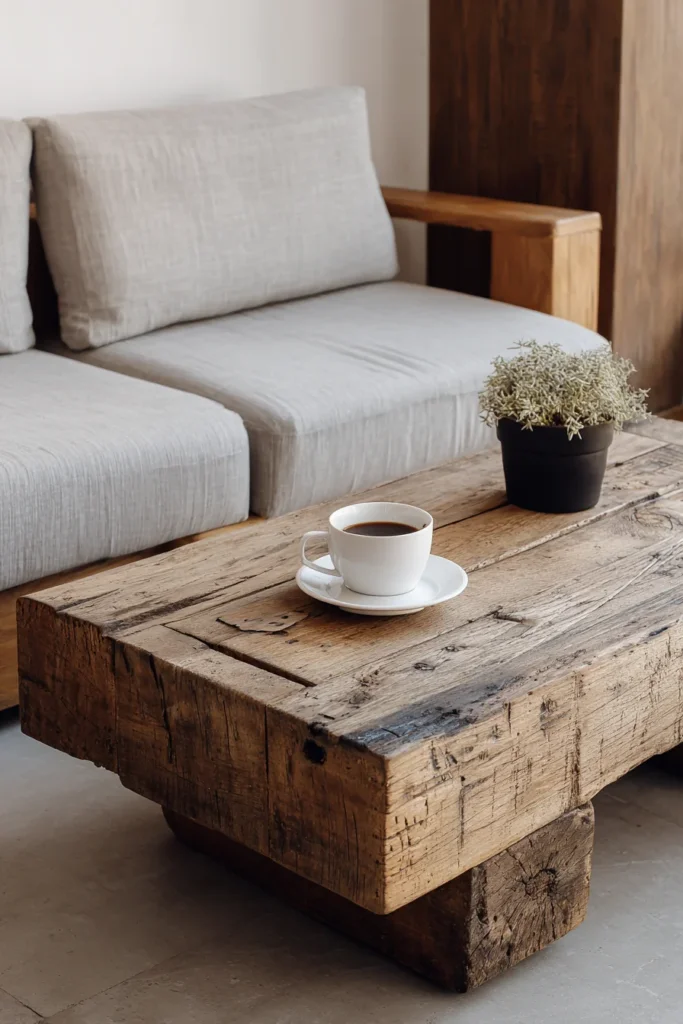 2. ADD A WOODEN COFFEE TABLE THAT STANDS OUT