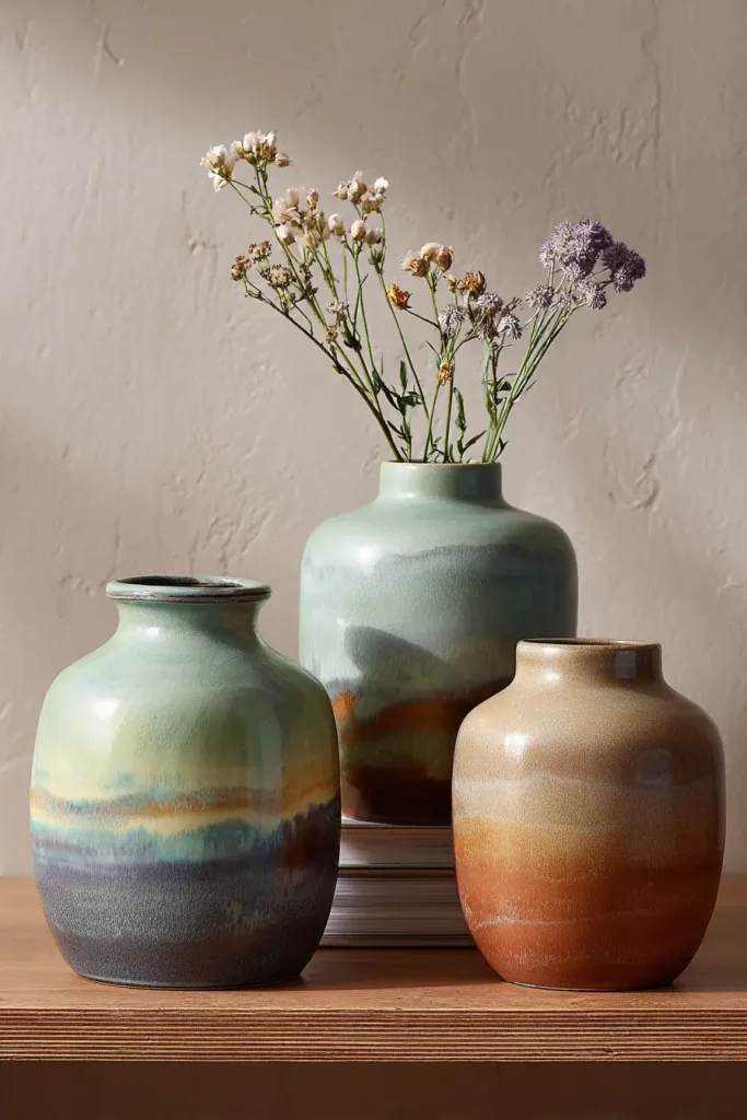 2. The Reactive Glaze Ceramic Vase Set That Looks Handmade