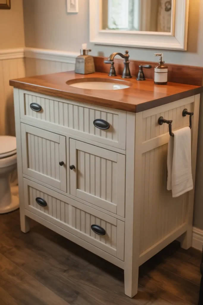 3. Install a Vintage-Inspired Vanity (Not a Salvaged Dresser)
