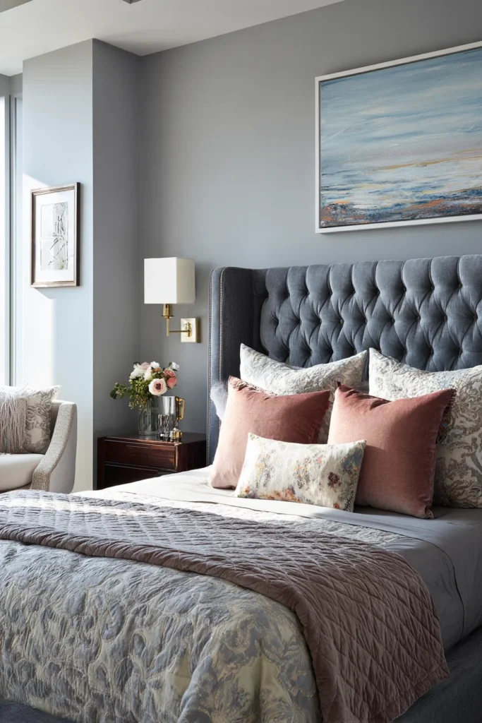 4. Elevate the Space with a Statement Headboard and Art