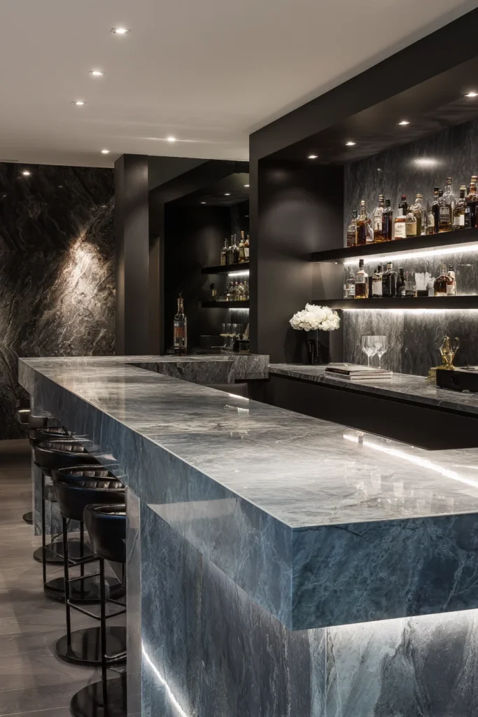 Luxury Basement Bar with LED Lighting