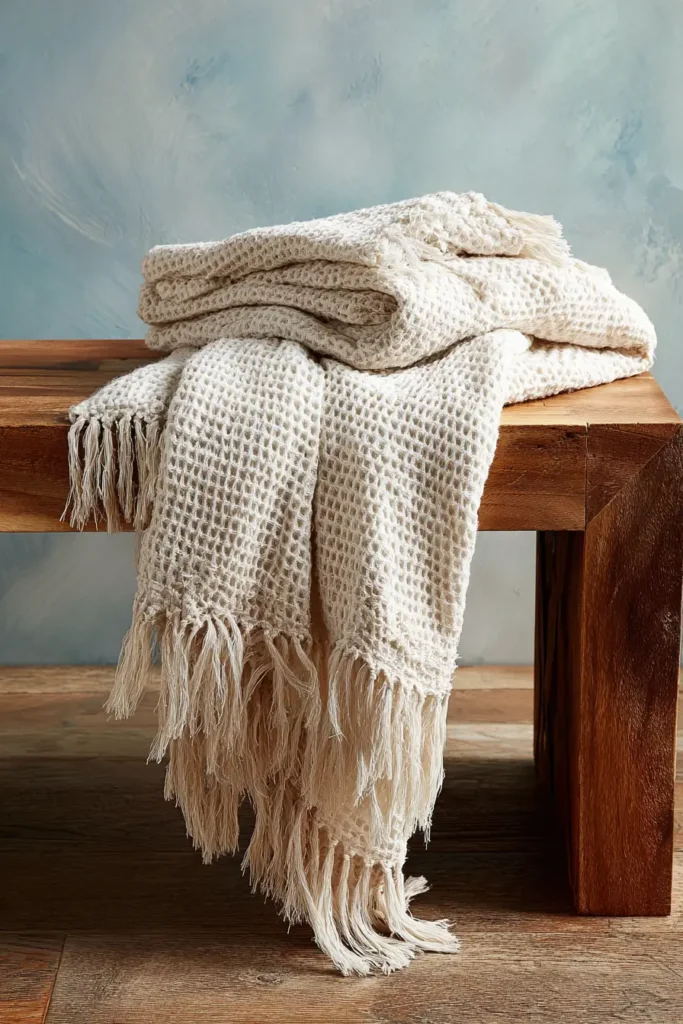 5. The Fringed Waffle Weave Throw Blanket Under $30