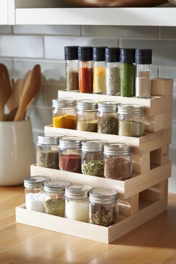 6. Cabinet Tiered Shelf for Spices or Jars