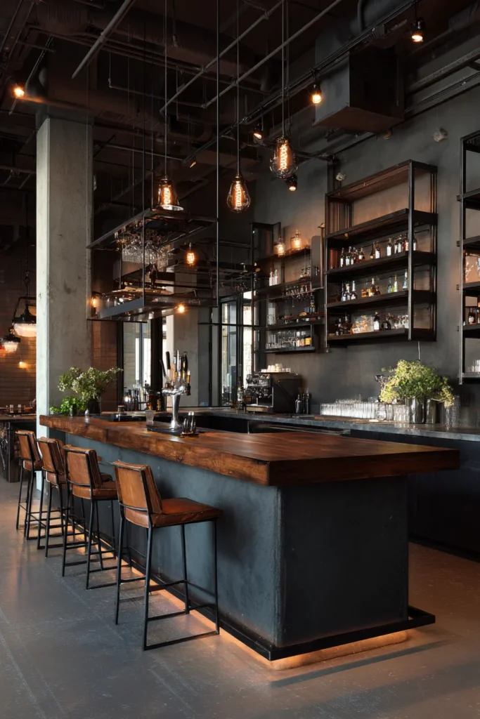 Industrial Style Basement Bar