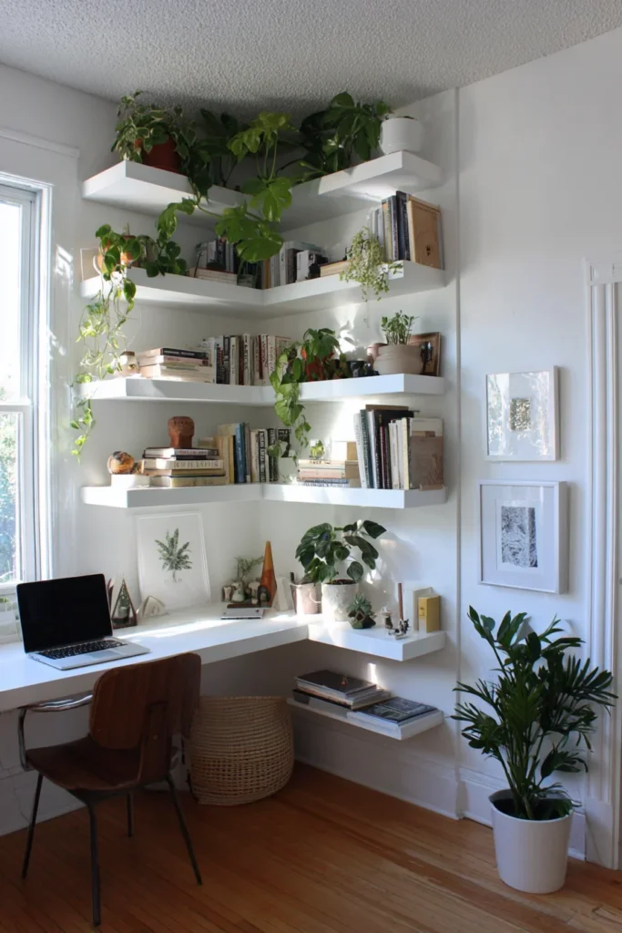 8. Corner Shelving That Uses Dead Space