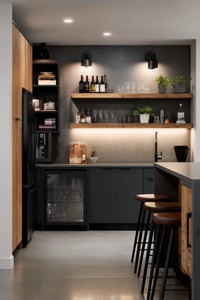 Basement Bar with Built In Fridge