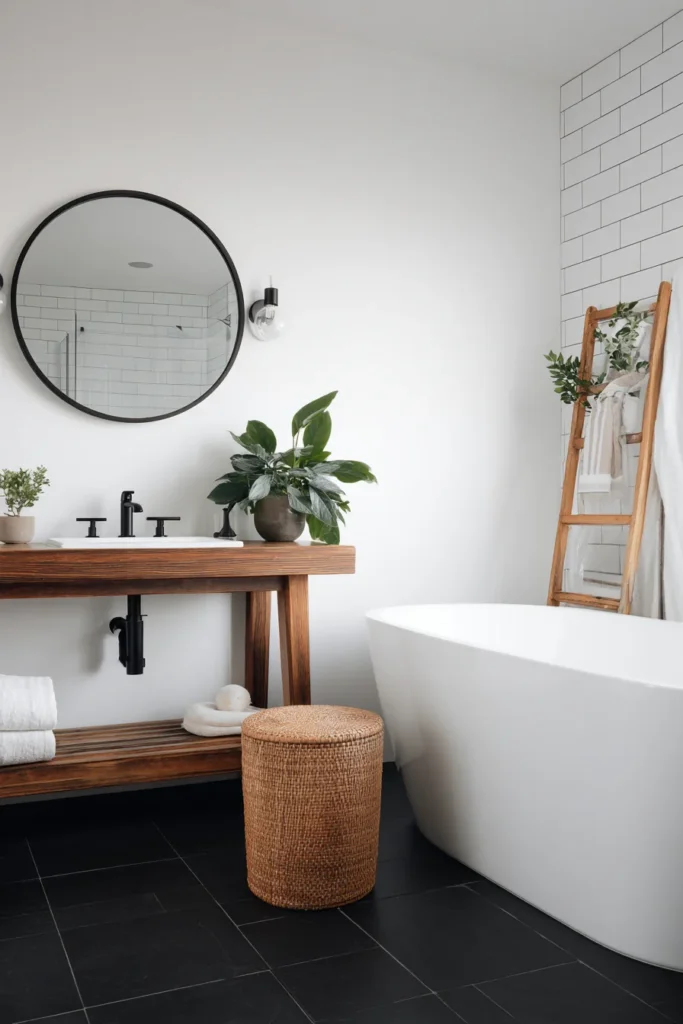 Black and White Bathroom Ideas with Wood Accents