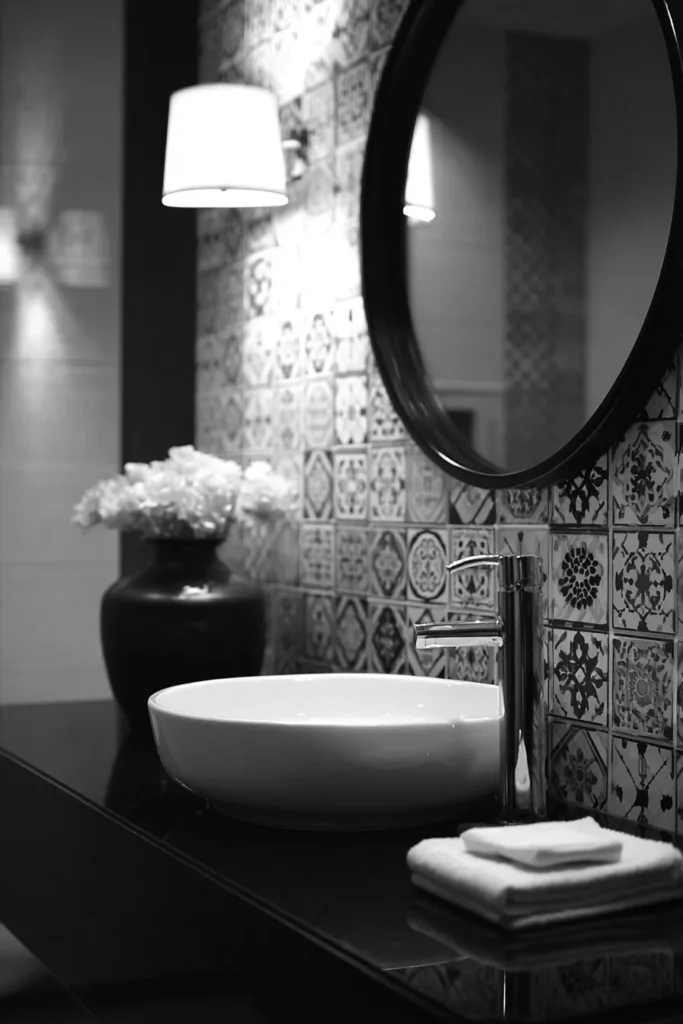 Black and White Bathroom With Strong Contrast