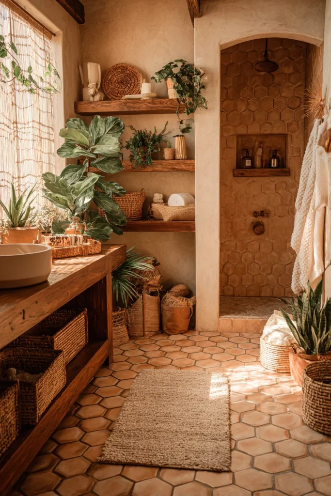 Boho Bathroom With Warm Natural Style