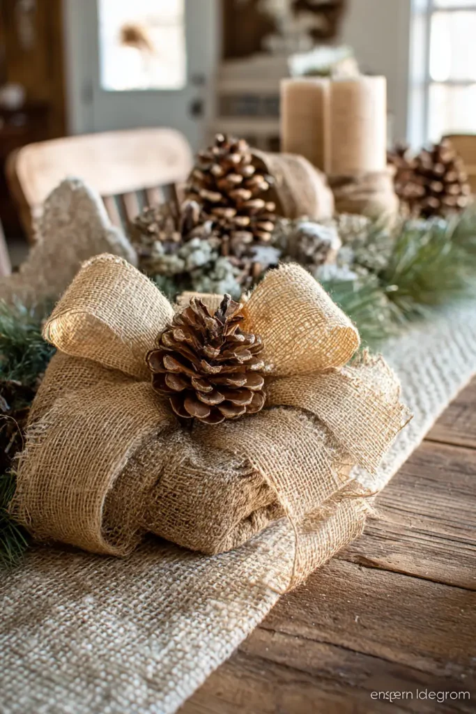 Burlap Ribbon Everywhere – But Used Sparingly