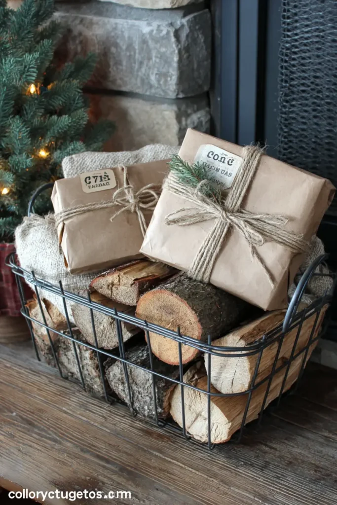 Repurpose a Wire Basket as a Gift or Log Holder
