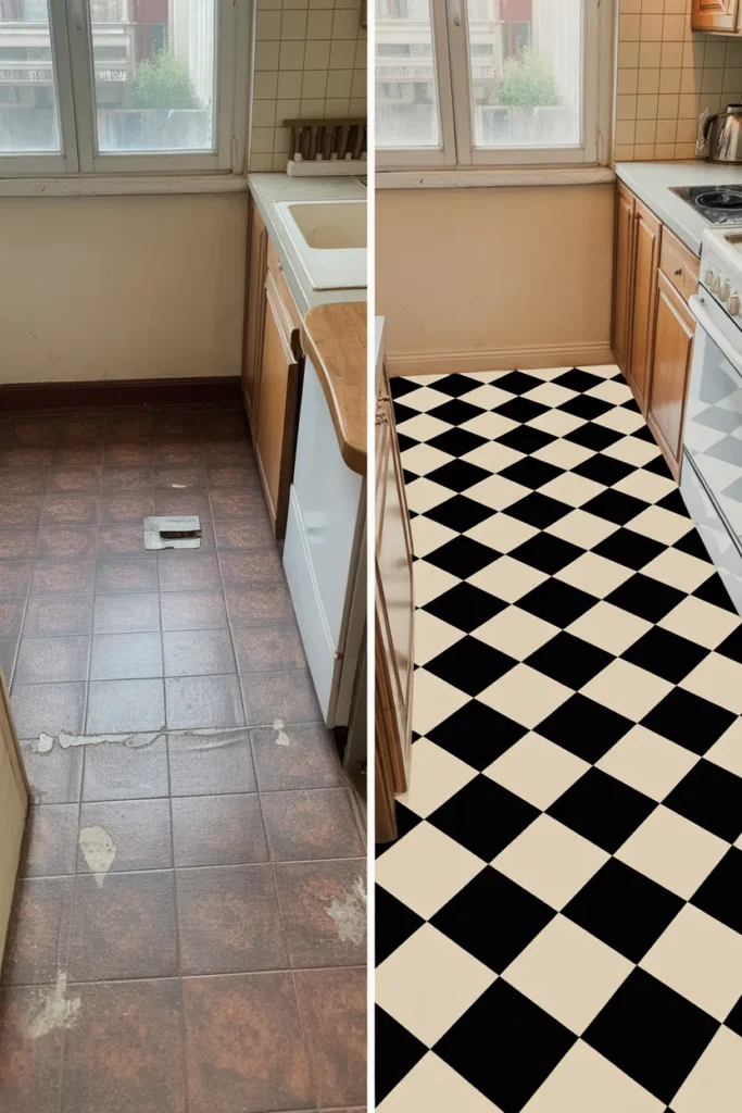 4. Removable Vinyl Floor Tiles for Ugly Rental Floors
