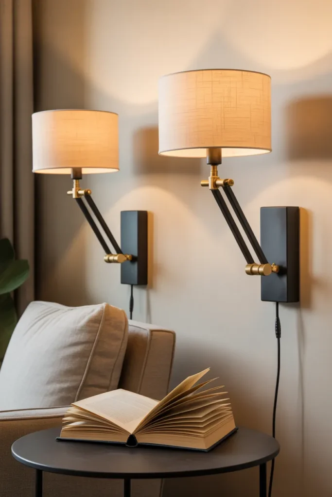 Adjustable Swing Arm Sconces for Reading Corners