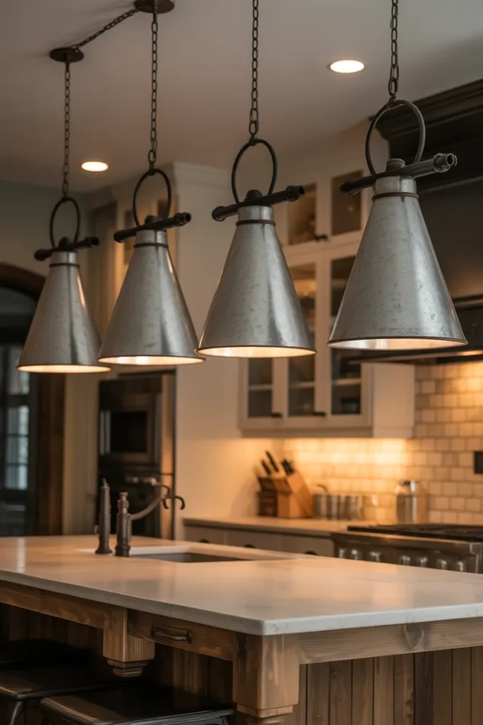 Galvanized Metal Cone Pendants for Large Islands