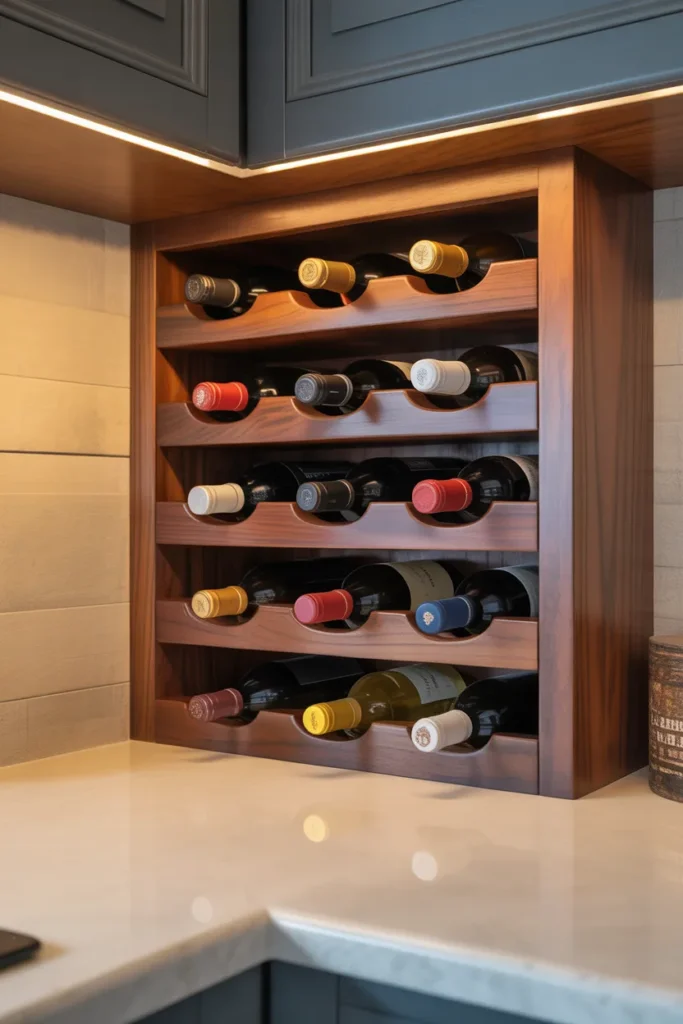 Idea 13: Wine Rack Cubby in the Dead Corner