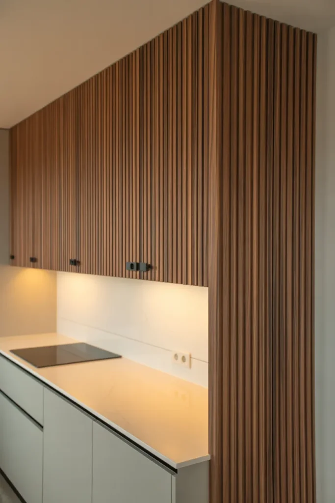 Idea 16: Fluted Wood Panel Finish on the Wall Support