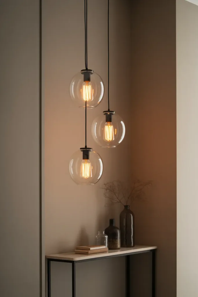 Mini Pendant Cluster Over a Console Table for Entryways