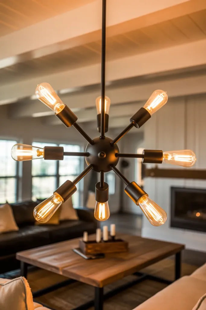 Oversized Sputnik Chandelier in Matte Black for Living Rooms