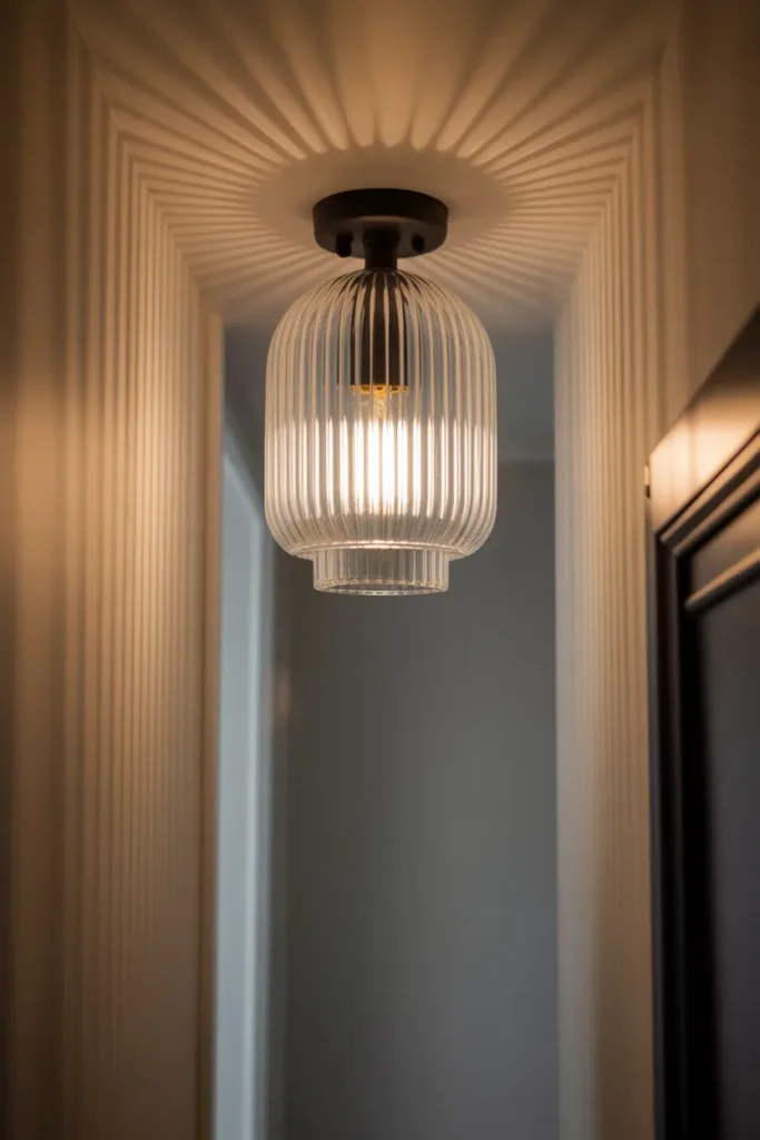 Ribbed Glass Semi Flush Mount for Hallways