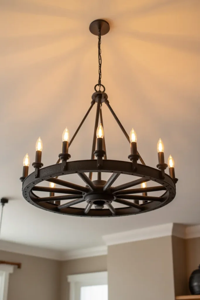 Scaled Down Wagon Wheel Chandelier for Great Rooms
