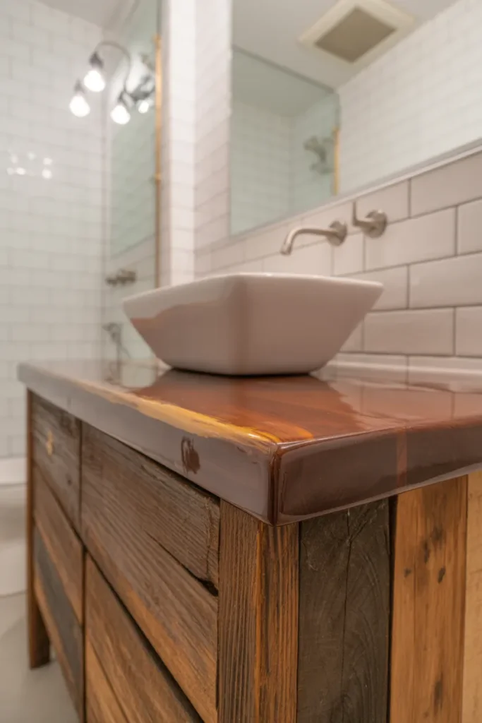 Trend 5. Reclaimed Wood Vanities Sealed for Water